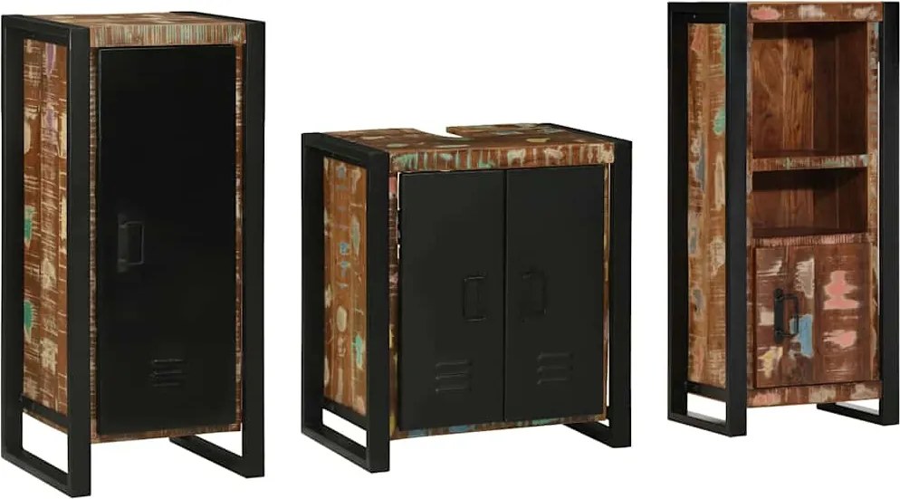 vidaXL Set de mobilier pentru baie cu raft 3 pcs Lemn recuperat masiv