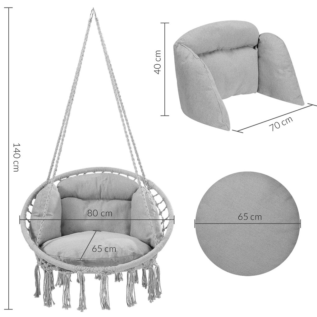 Detex Scaun suspendat BOHO cu perne, Ø61cm, gri deschis
