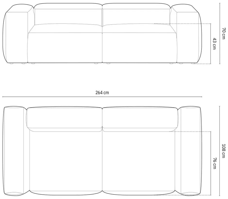 Canapea albastru prăfuit cu tapițerie din catifea reiată 264 cm Bergamo – Cosmopolitan Design