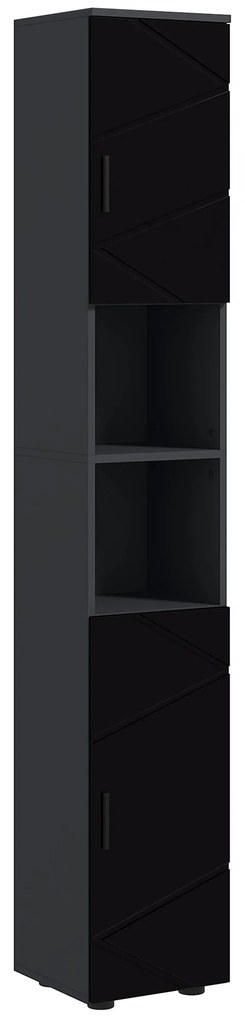 Dulap Baie, Inalt de 183cm cu 2 rafturi deschise si doua dulapuri cu 2 nivele, 30x30x183cm, Negru kleankin | Aosom Romania