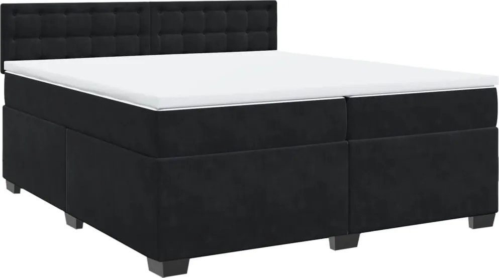 vidaXL Pat box spring cu saltea, negru, 200x200 cm, catifea
