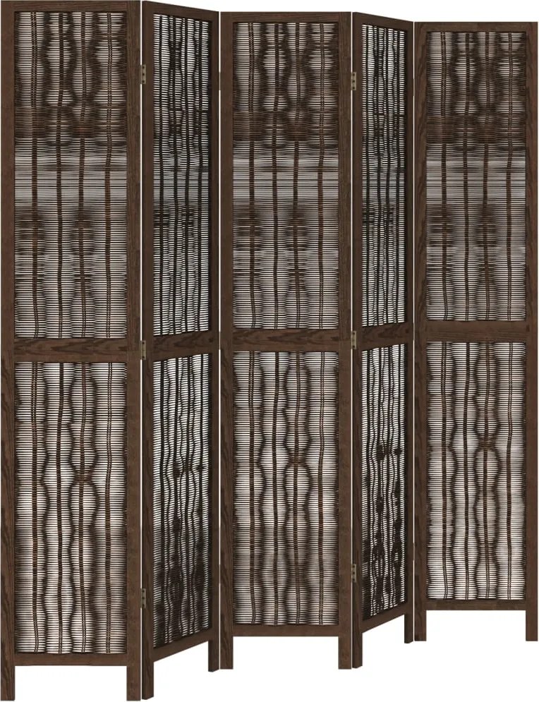 vidaXL Paravan cameră 5 panouri, maro închis, lemn masiv paulownia