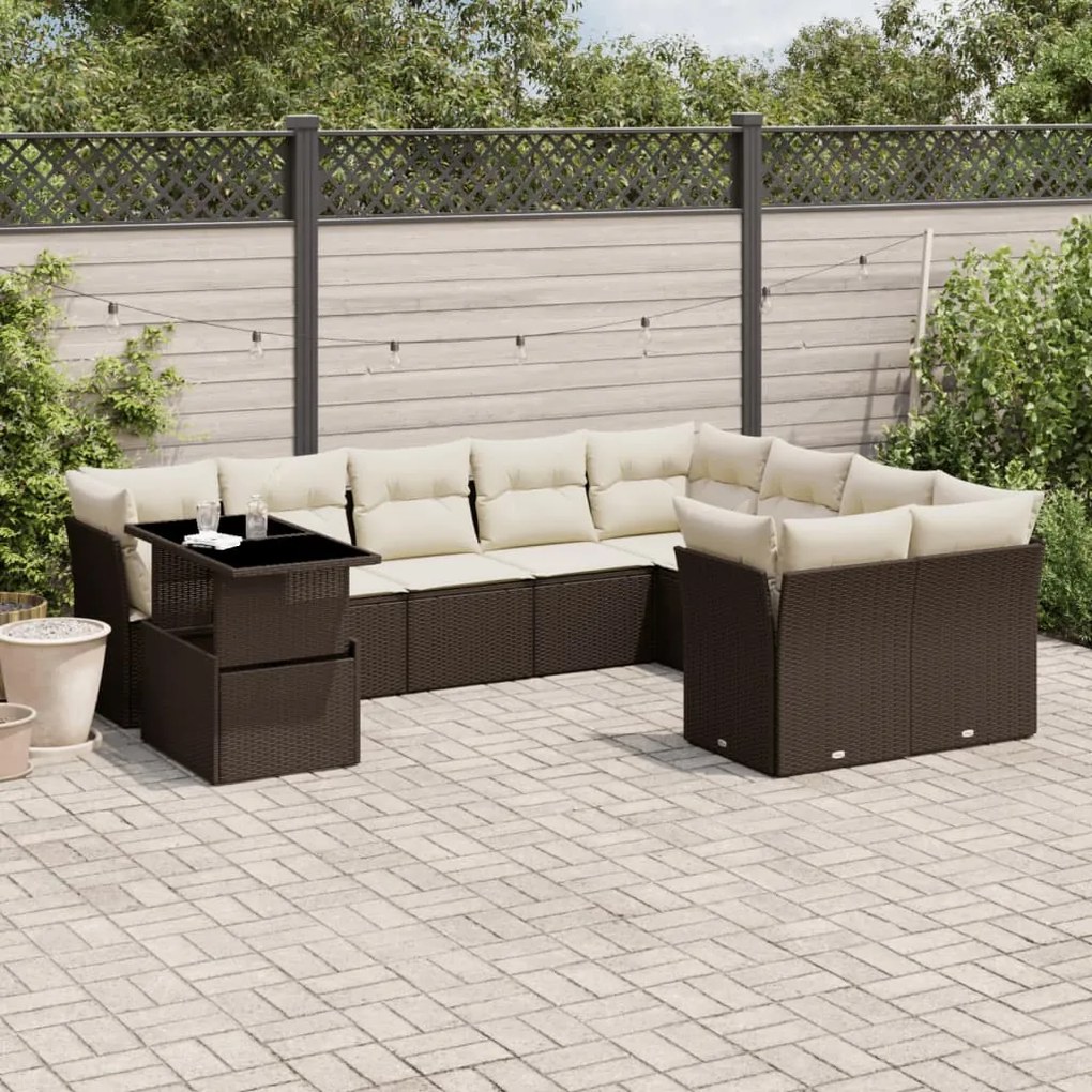 vidaXL Set canapele de grădină cu perne, 10 piese, maro, poliratan