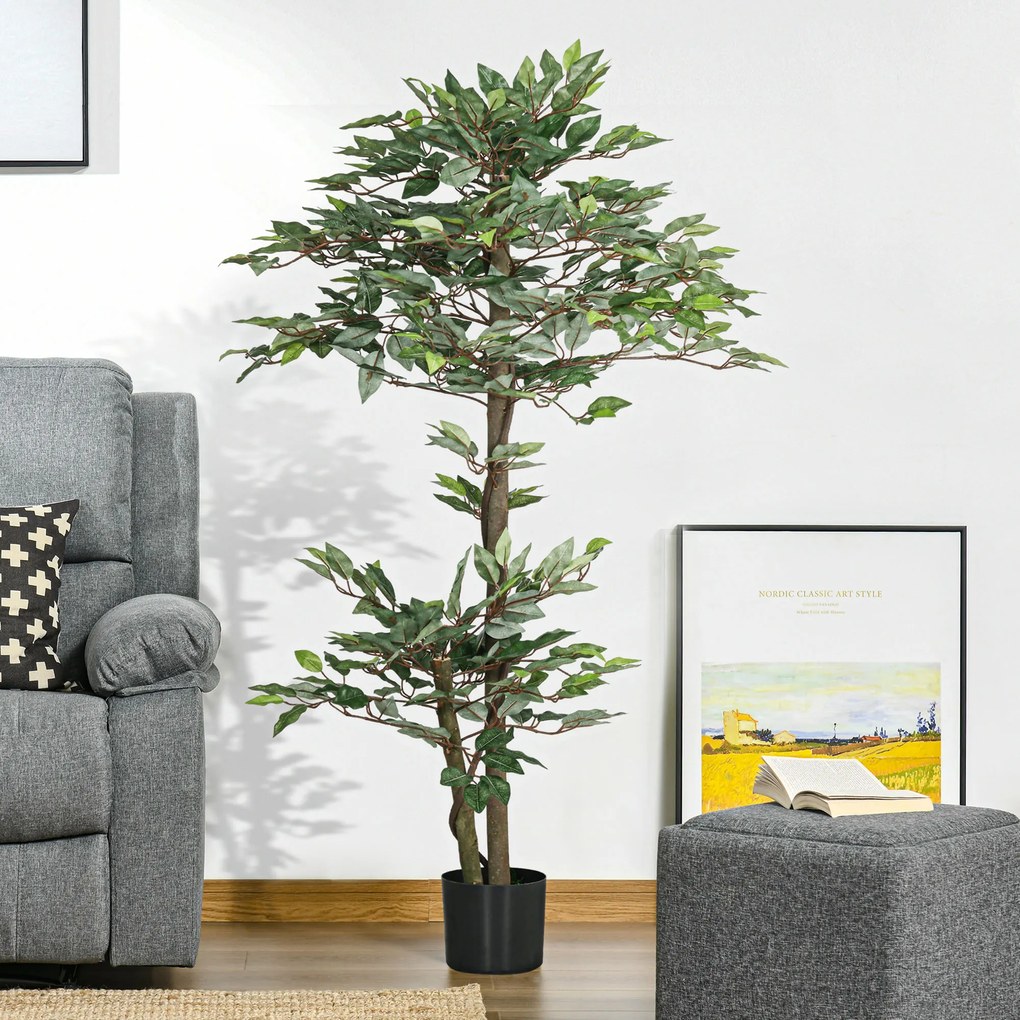 Outsunny Arbre Artificiel Plante Artificiel ficus Inaltime 1,5 m Trunchi Ramuri Liane Imitation Moss Feuilles Grand realism Ghiveci Inclus | Aosom Romania