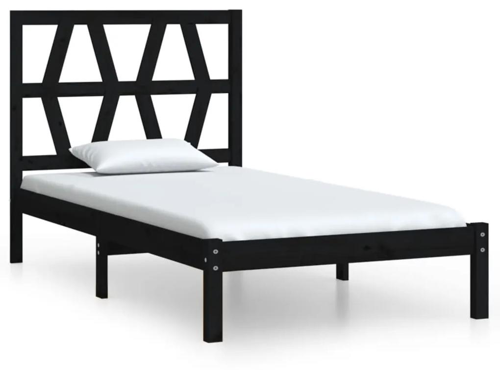 3103962 vidaXL Cadru de pat mic single, negru, 75x190 cm, lemn masiv de pin