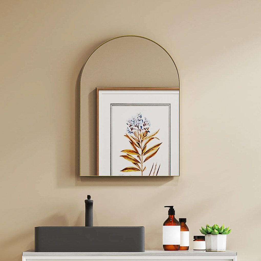 HOMCOM Oglindă murală curbată oglindă de baie cu cadru din aliaj de aluminiu pentru dormitor living intrare 50 × 70 cm aur | Aosom Romania