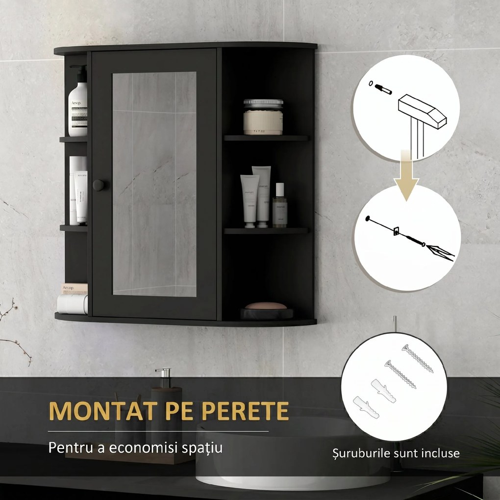 Homcom Dulapior Baie cu Oglinda – Lemn Alb 66×17×63 cm | Aosom Romania