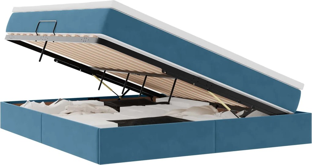 vidaXL Pat cu saltea și spațiu de depozitare cu saltea Albastru închis