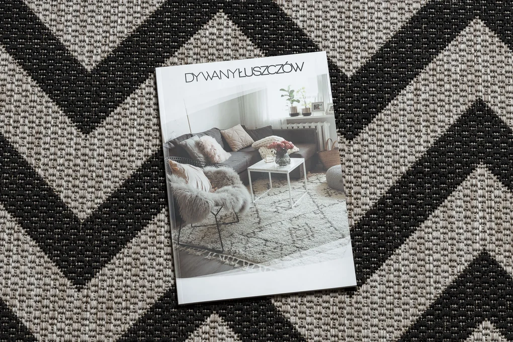 Covor sisal Floorlux 20340 argint si negru Zig Zag
