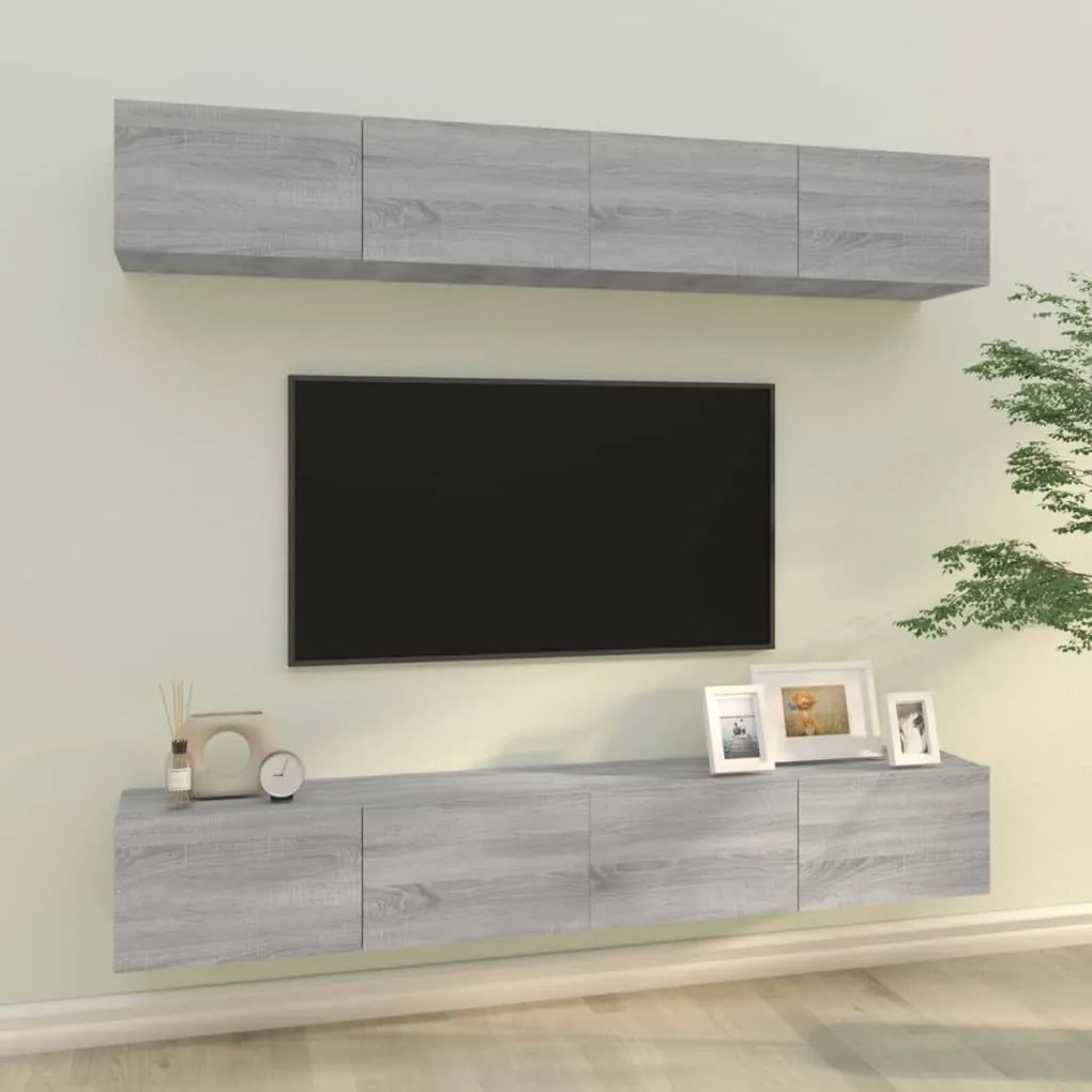 vidaXL Dulapuri TV de perete, 4 buc, gri sonoma, 100x30x30 cm
