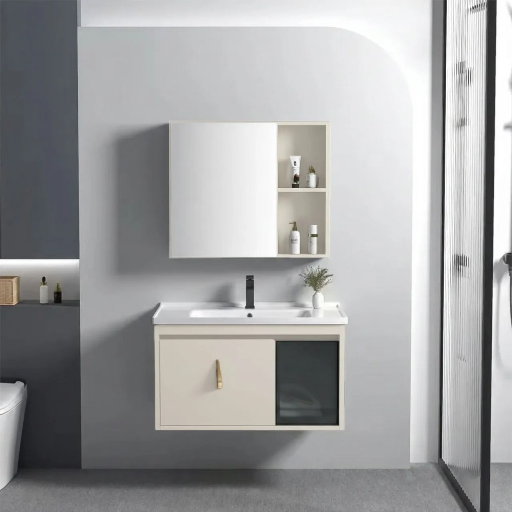 Set mobilier de baie cu lavoar Paris 60cm Beige