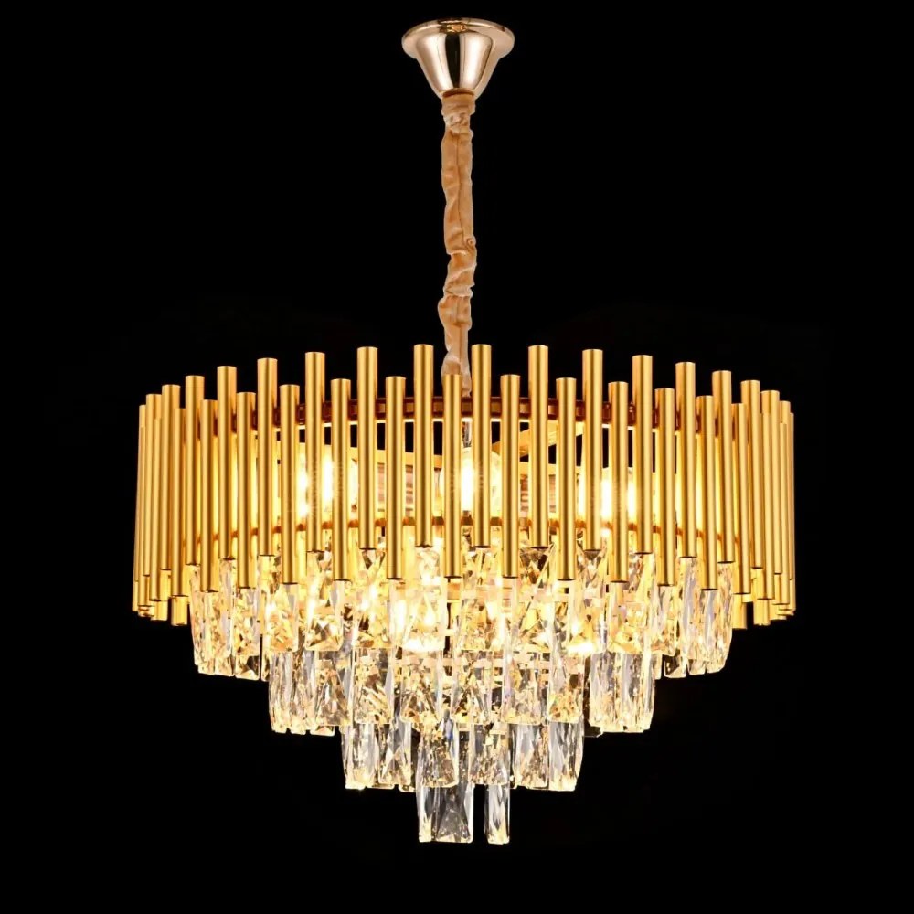 Candelabru Elit's Esn777R, Cristal, Metal, 8 X E27, Auriu 50cm