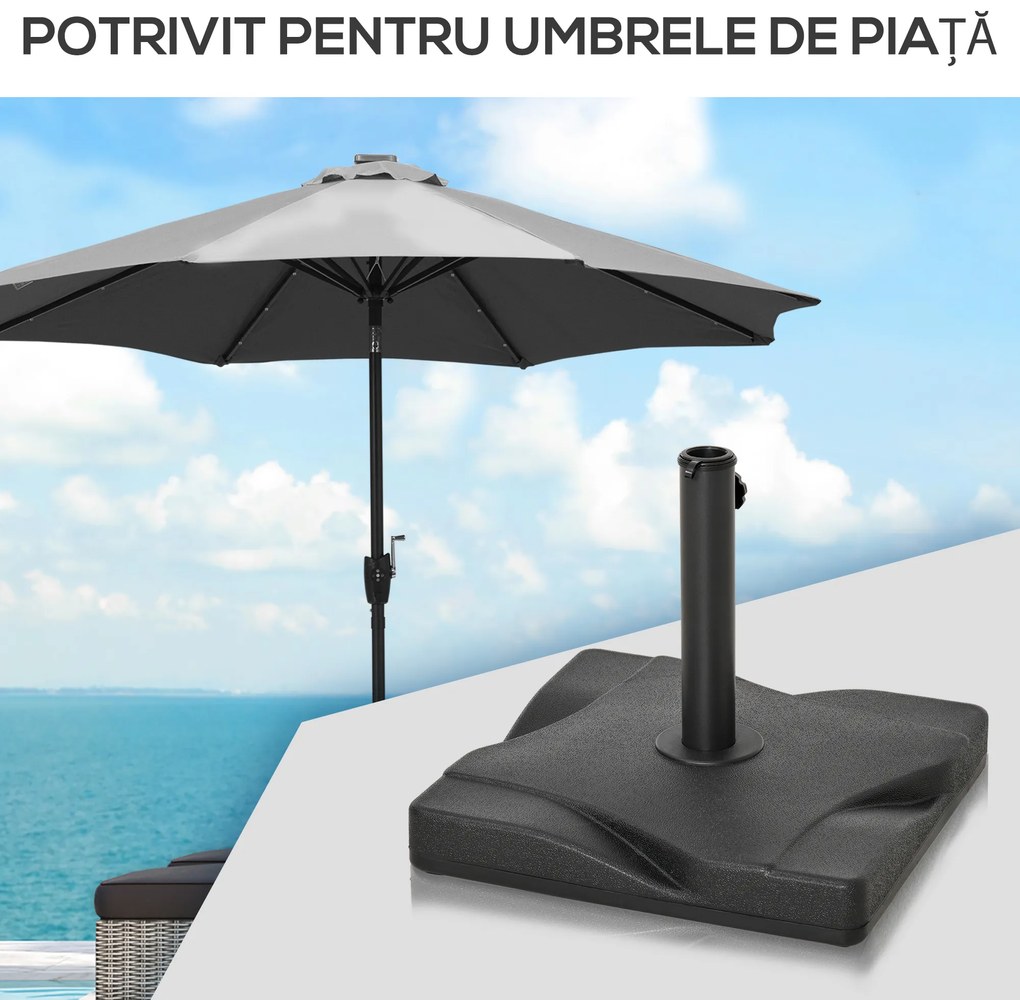 Outsunny Suport Pătrat pentru Umbrelă, Bază Greutate 20kg din Plastic, 41.5x41.5x35cm, Ideal pentru Exterior, Negru | Aosom Romania
