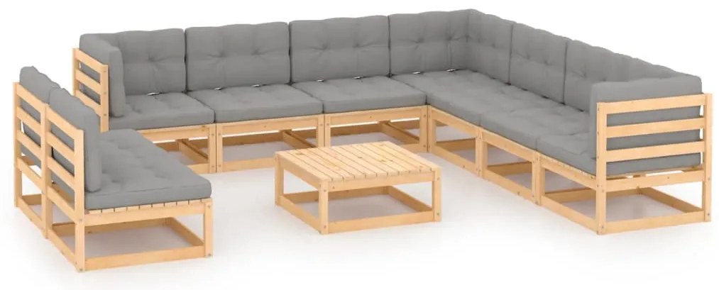 vidaXL Set mobilier grădină cu perne, 10 piese, lemn masiv de pin