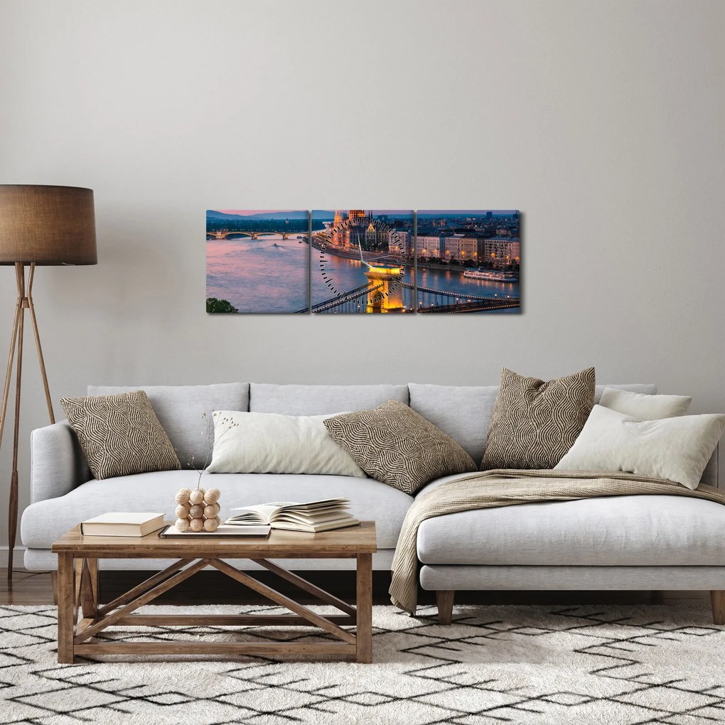 Tablou - Panorama orașului Budapesta, Ungaria (cu ceas) (90x30 cm)