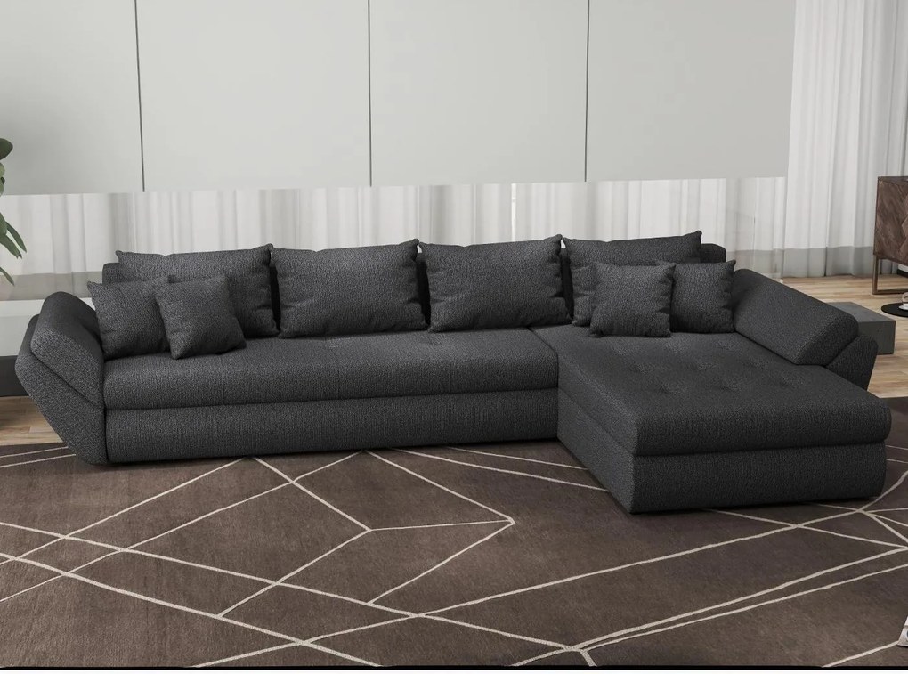 Colțar extensibil dumonde cu ladă de depozitare si sezut confortabil din spuma high-density, Loana XL Enjoy Grafit II 335x185 cm