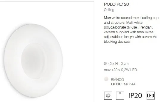 Aplica de perete sau tavan, diametru 45cm, LED POLO PL120 BIANCO 140544