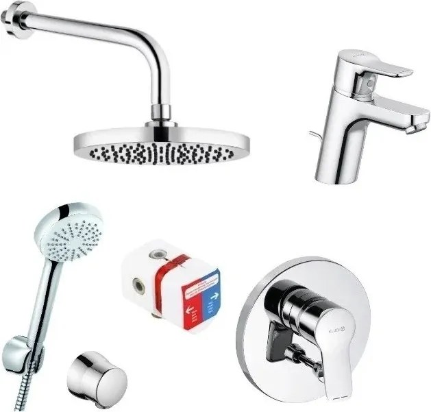Set complet sistem de dus Kludi Pure&Easy A-QA Eco 200 incastrat cu baterie de lavoar