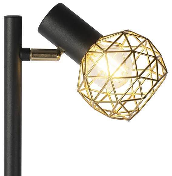 Lampa de podea de design neagră cu auriu cu 3 lumini reglabile - Mesh