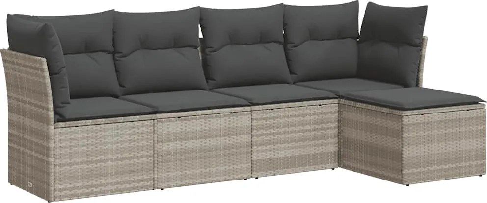 vidaXL Set canapele de grădină cu perne, 5 piese gri deschis poliratan