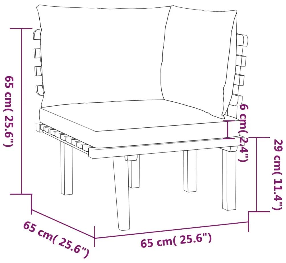 Set mobilier de gradina cu perne, 5 piese, lemn masiv acacia colt + 2x mijloc + suport pentru picioare + masa, 1
