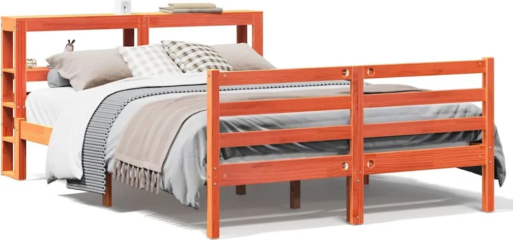 vidaXL Cadru de pat fără saltea, maro ceruit 140x200 cm lemn masiv pin