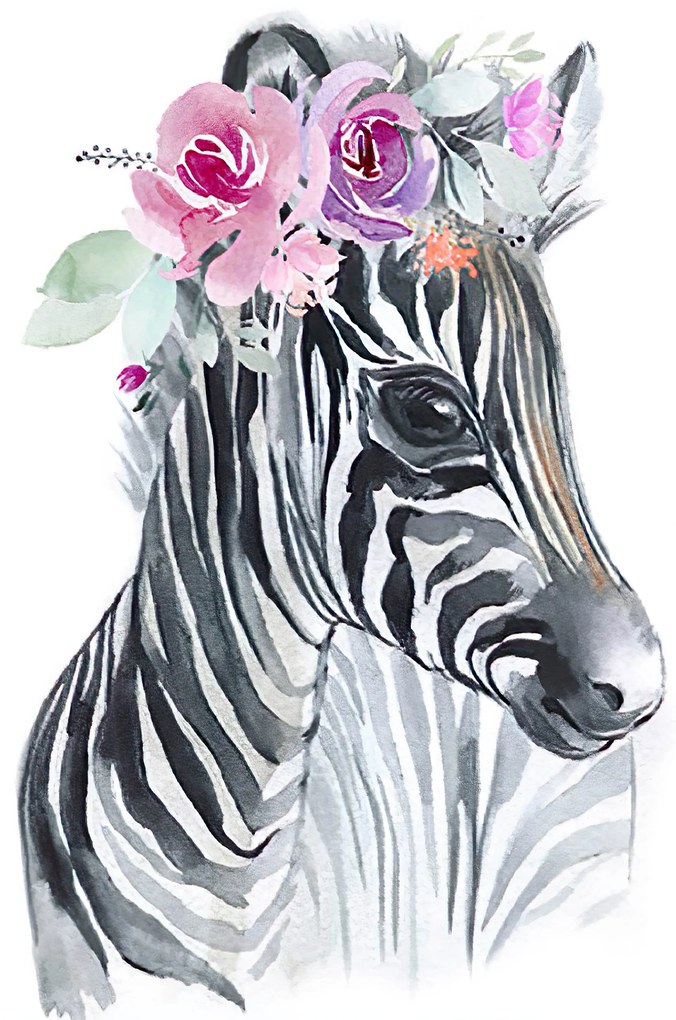 Tablouri pentru copii - Zebra cu flori 50 x 40 cm