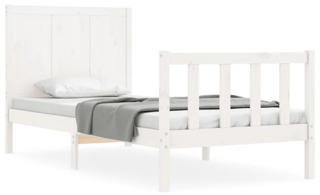 3192612 vidaXL Cadru de pat cu tăblie, alb, 100x200 cm, lemn masiv