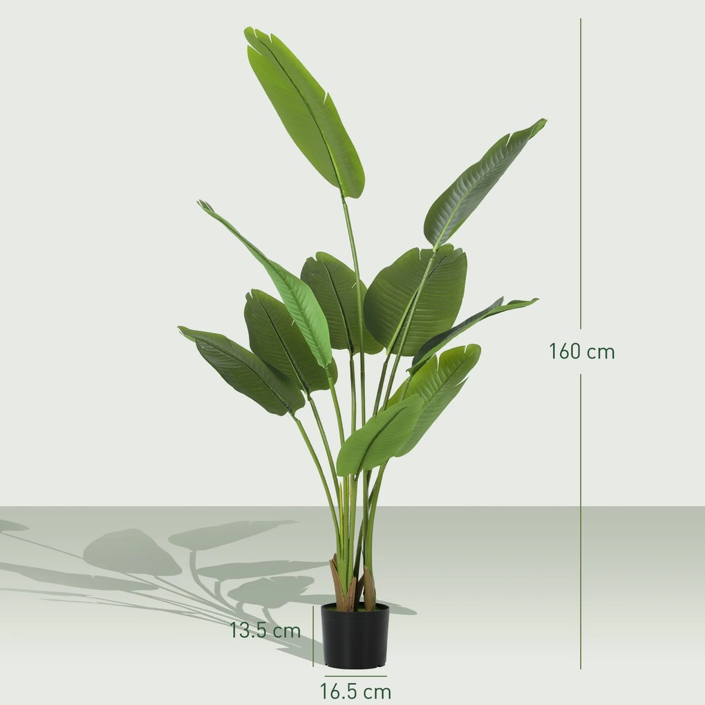 HOMCOM Plantă Artificială de 160 cm cu 10 Frunze din PEVA Verde cu Ghiveci, Ø16.5x13.5 cm | Aosom Romania