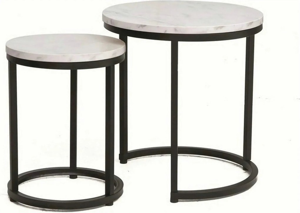 Set 2 masute cafea HOLA, alb cu efect de marmura/negru, PAL laminat/ot