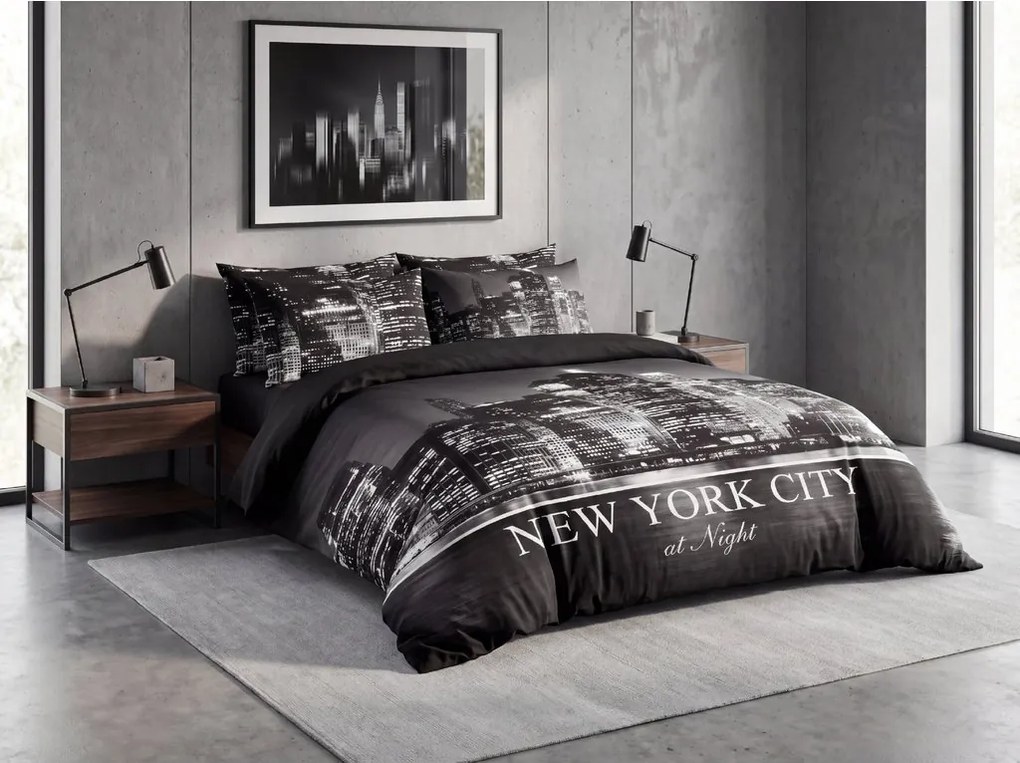 Lenjerie de pat din bumbac CITY LIGHTS, gri inchis Dimensiune lenjerie de pat: 2 ks 60 x 70 cm | 240 x 200 cm
