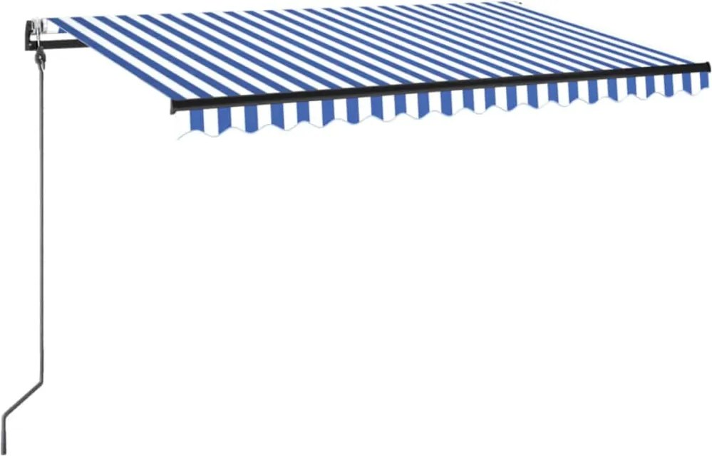 vidaXL Copertină cu senzor vânt & LED, albastru și alb, 300x250 cm