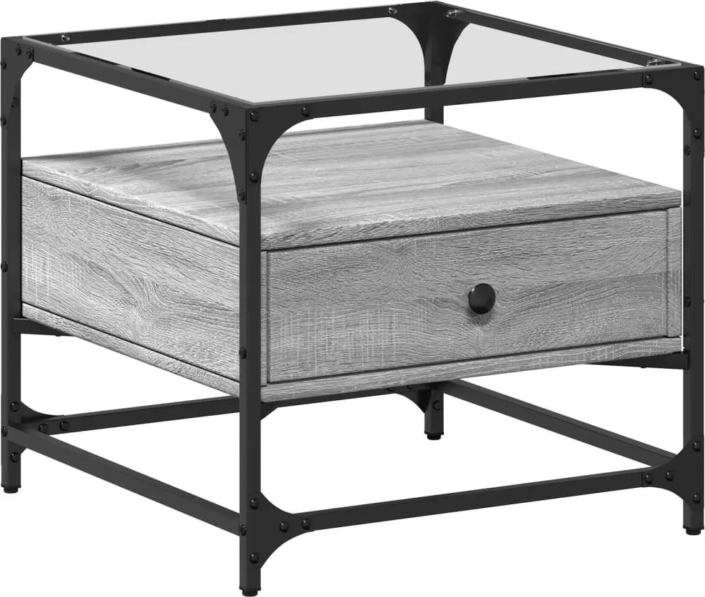 vidaXL Măsuță de cafea cu blat din sticlă gri sonoma 50x50x45 cm oțel