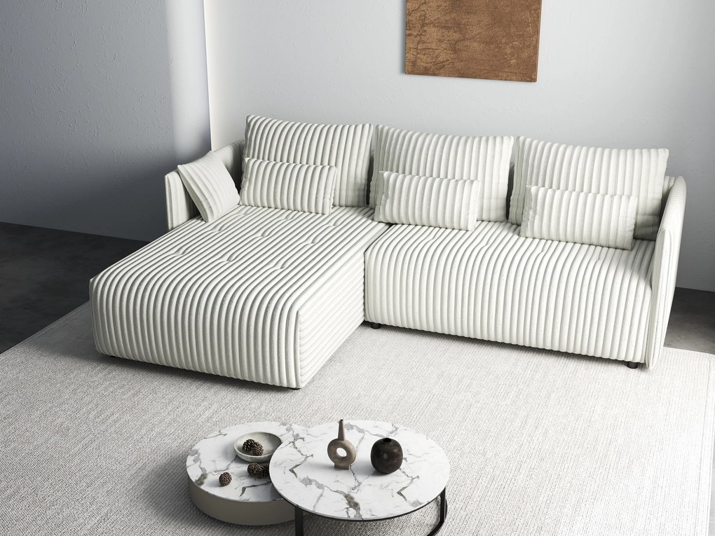 Colțar extensibil dumonde cu ladă de depozitare si sezut confortabil din spuma high-density, Malta Ambience White 235x185 cm