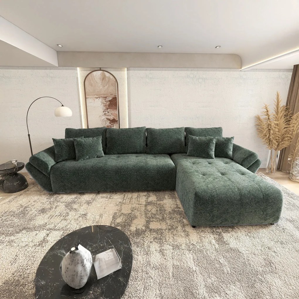 Colțar extensibil dumonde cu ladă de depozitare si sezut confortabil din spuma high-density, Berlin XL Euphoria Green 350x185 cm II