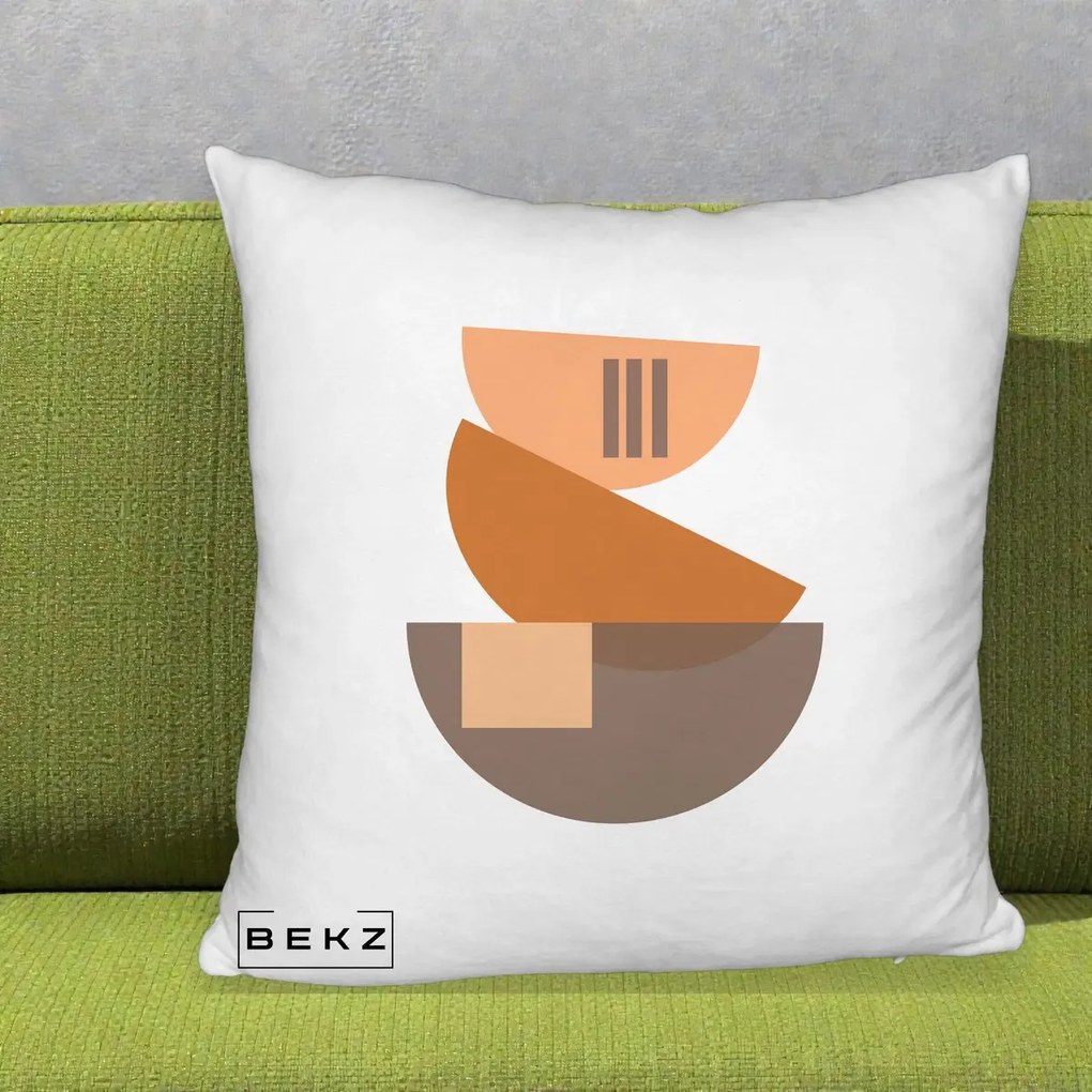 Perna Decorativa Geometric Bauhaus Boluri Portocaliu, 40x40 cm, Alb Pufos, Husa Detasabila, Perna Inclusa, BEKZ®