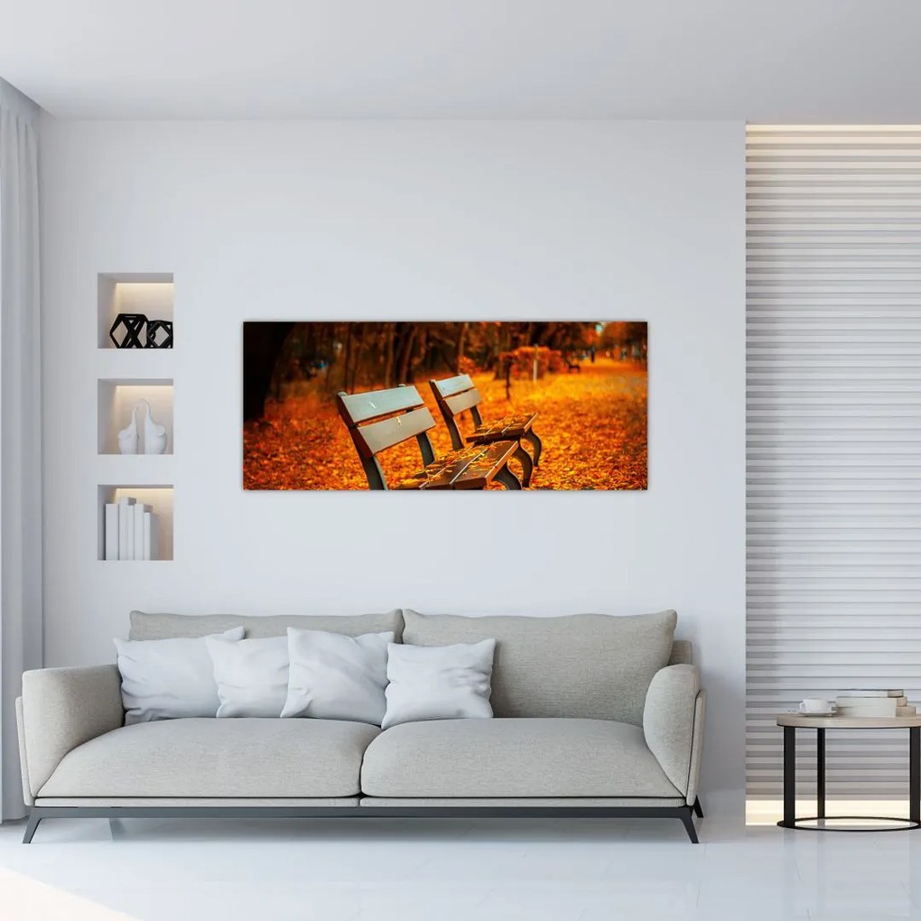 Tablou cu banca toamna (120x50 cm)