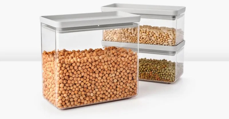 Cutii depozitare Brabantia Tasty+ Stackable 1008882, 1.5L/3.5L, Fara BPA, Inchidere etansa, Gri deschis
