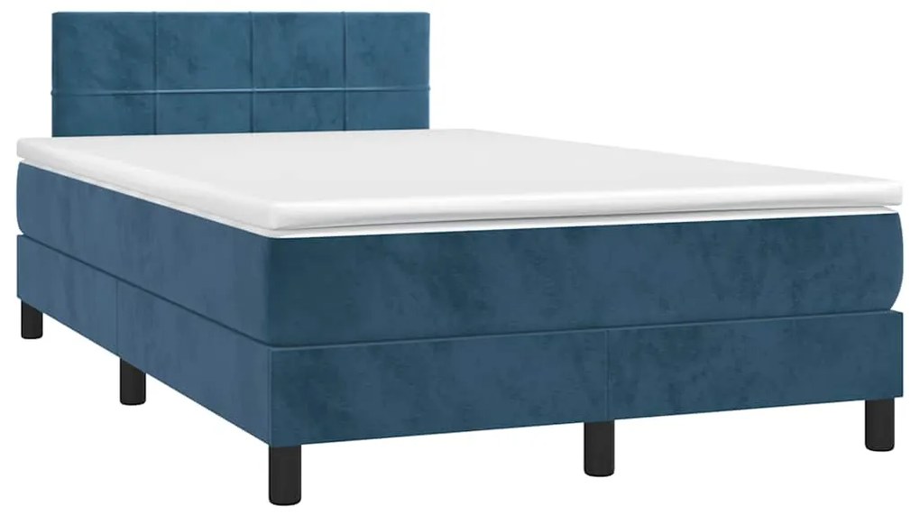 vidaXL Pat box spring cu saltea/LED albastru închis 120x190cm catifea