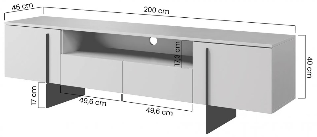 Comodă TV Larena 200 cm cu nișă - stejar biscuit / picioare negre