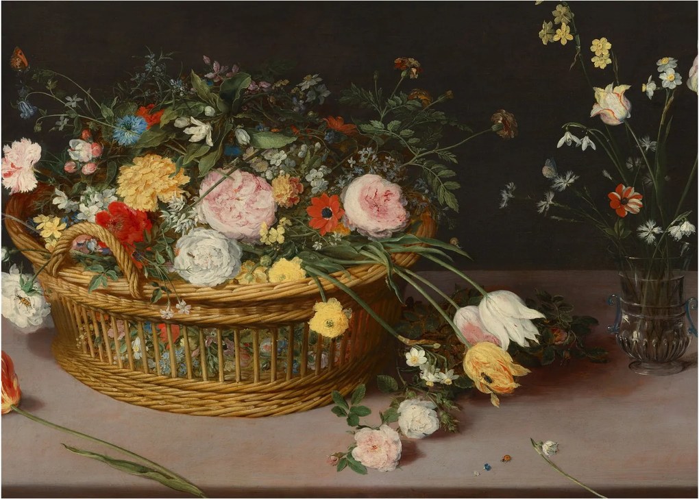 Tablou - Jan Brueghel the Elder, Flowers in a Basket and a Vase, reproducere (70x50 cm)
