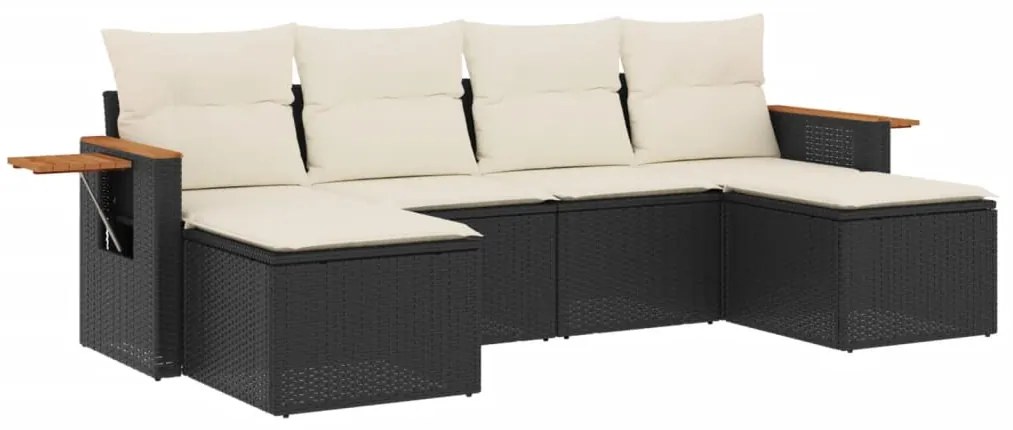 3227057 vidaXL Set mobilier de grădină cu perne, 6 piese, negru, poliratan