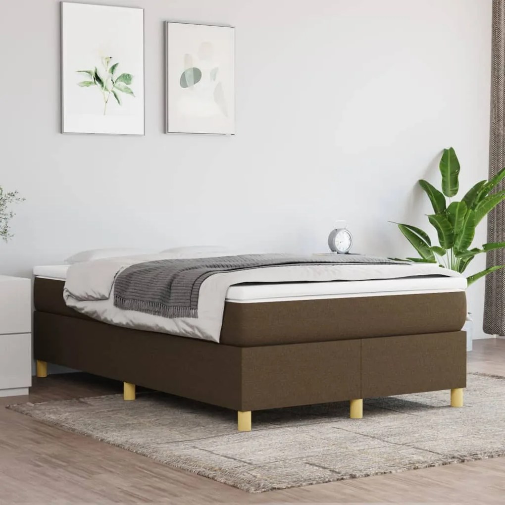 vidaXL Pat box spring cu saltea, maro închis, 120x200 cm, textil