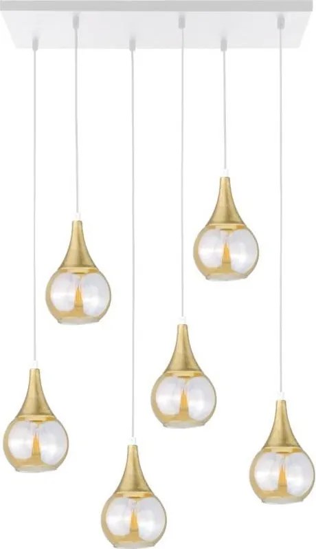 Lustră pe cablu LACRIMA HONEY 6xE27/60W/230V alb/auriu/bej fumuriu