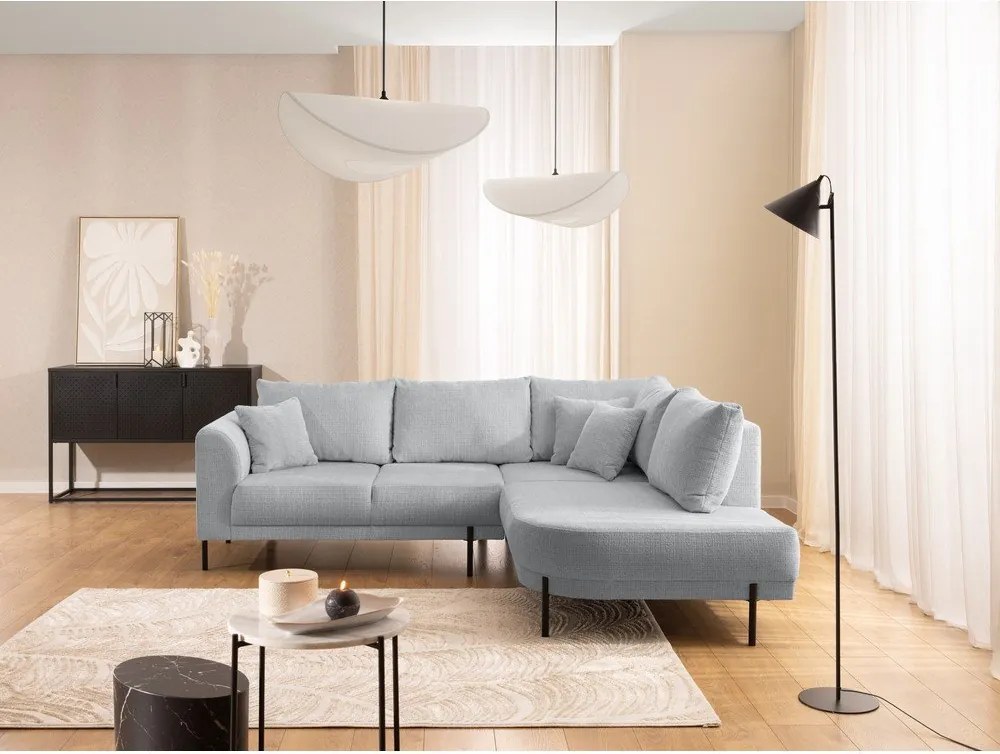 Colțar gri deschis cu tapițerie din chenille (cu colț pe partea dreaptă/în formă de ”L”) Mauris – Ropez