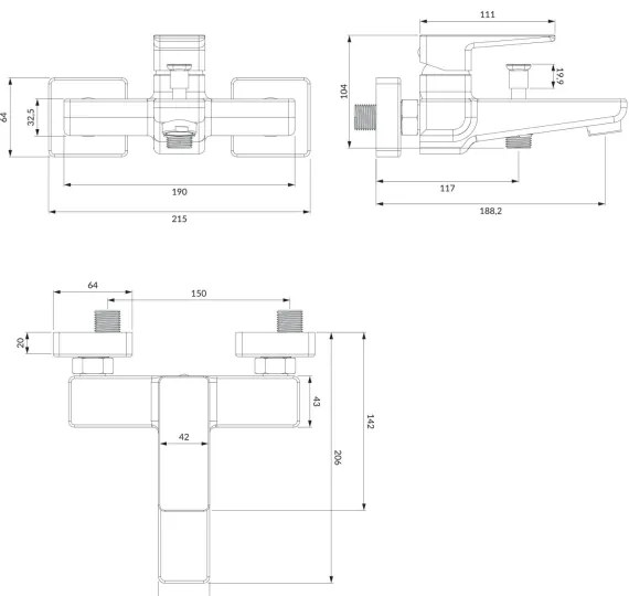 Baterie de cadă OMNIRES PM7430CR PARMA crom lucios