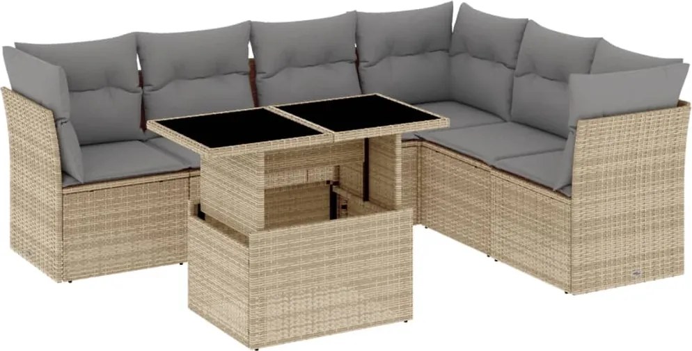 vidaXL Set canapele de grădină, 7 piese, cu perne, bej, poliratan