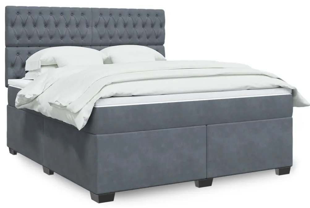 vidaXL Pat box spring cu saltea, gri închis, 180x200 cm, catifea