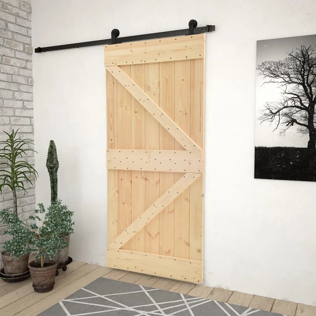 vidaXL Ușă glisantă cu set feronerie, 90 x 210 cm, lemn masiv de pin