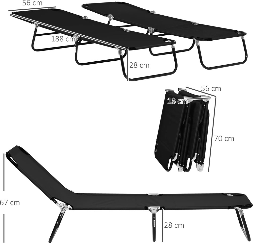 Outsunny Set de 2 șezlonguri pliabile, șezlong de grădină cu spătar reglabil în 5 trepte, suport până la 120 kg | Aosom Romania